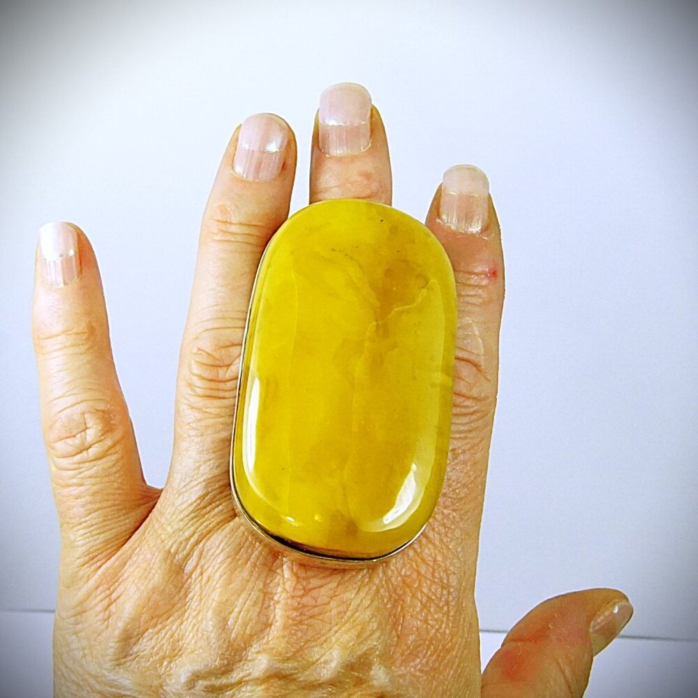 Massive Butterscotch Amber 925 Silver Adjustable Ring - Collectible Jewelry - Picture 5 of 16